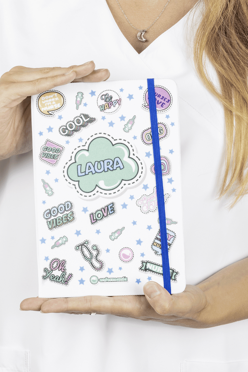 A5 Customizable Notebook with Blue Elastic Closure - Stickers Collection-zoom-