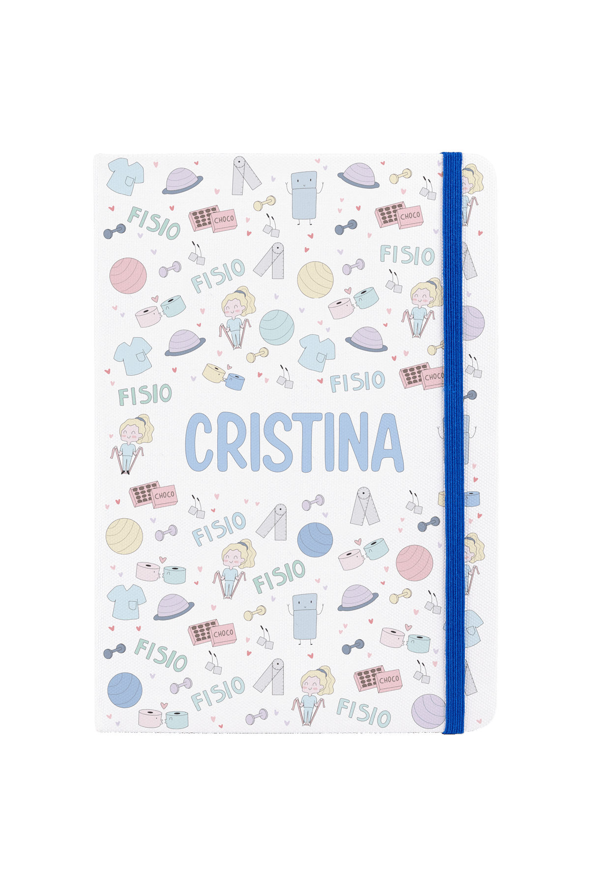 Caderno A5 com elástico azul – Fisio Pastel