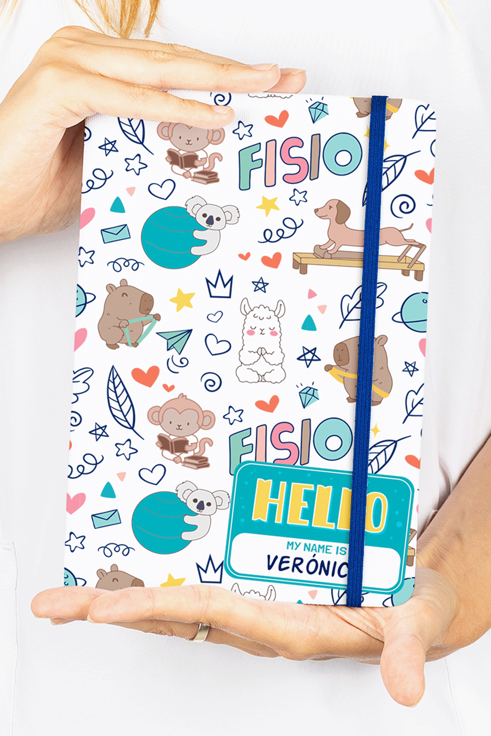 A5 Customizable Notebook with Blue Elastic Closure - Physio Animals-zoom-4