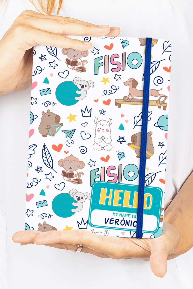 A5 Customizable Notebook with Blue Elastic Closure - Physio Animals-zoom-