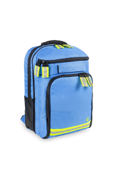 Mochila de emergencias sanitaria azul con bandas reflectantes