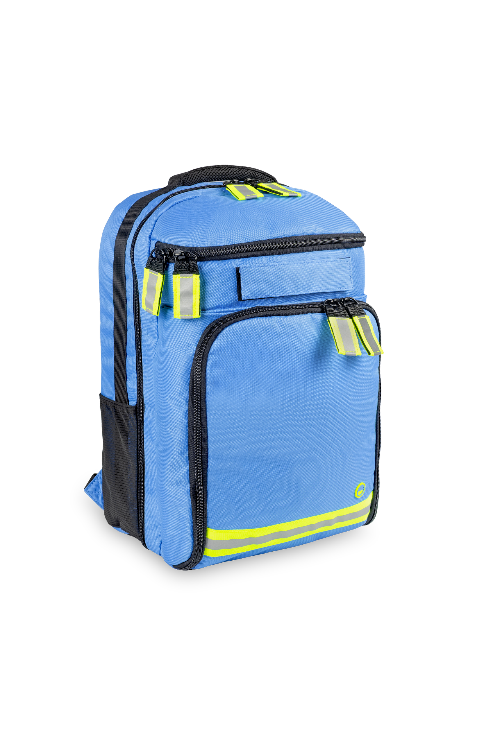 Mochila de emergencias sanitaria azul con bandas reflectantes