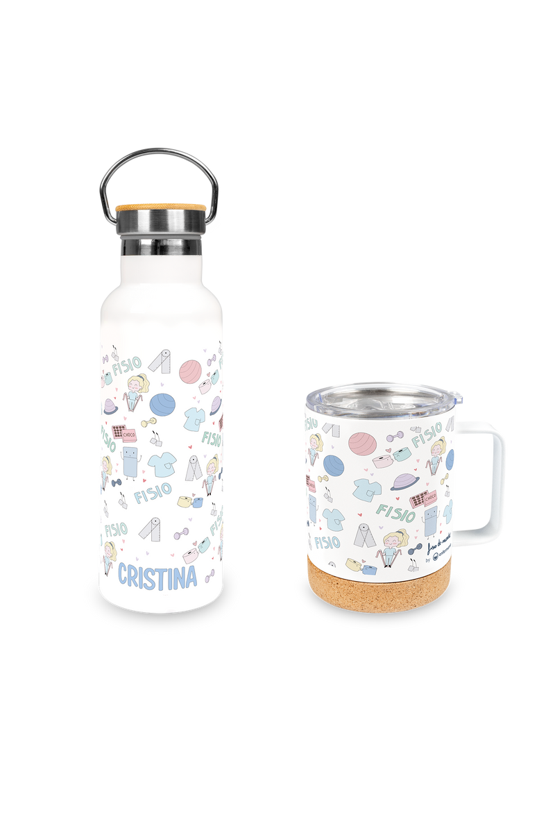Personalized stainless steel bottle and mug set - Fisio Pastel @fisiode_mente-zoom-