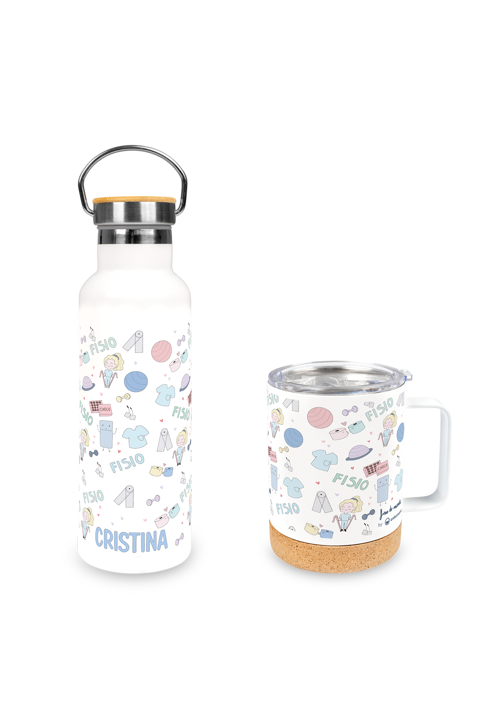 Pack botella y taza de acero - Stickers