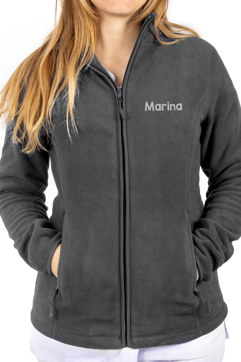 Personalized Women's Fleece Scrub Top – Grey-zoom-