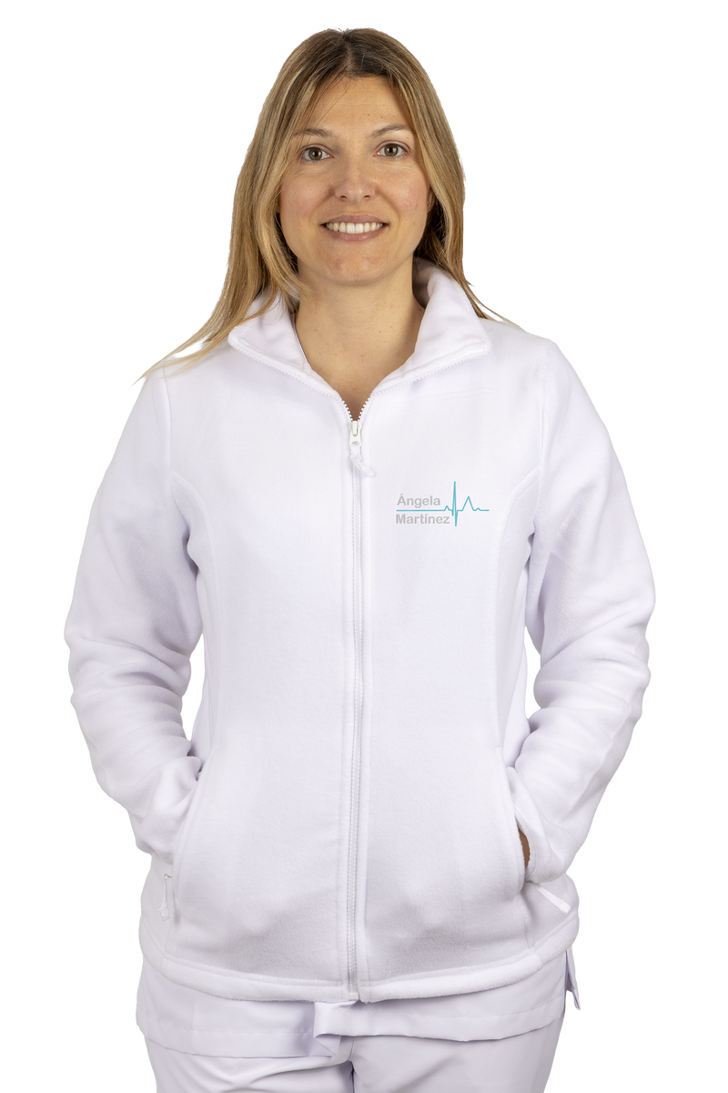 Women's Fleece Scrub Top with Custom Embroidery – White-zoom-