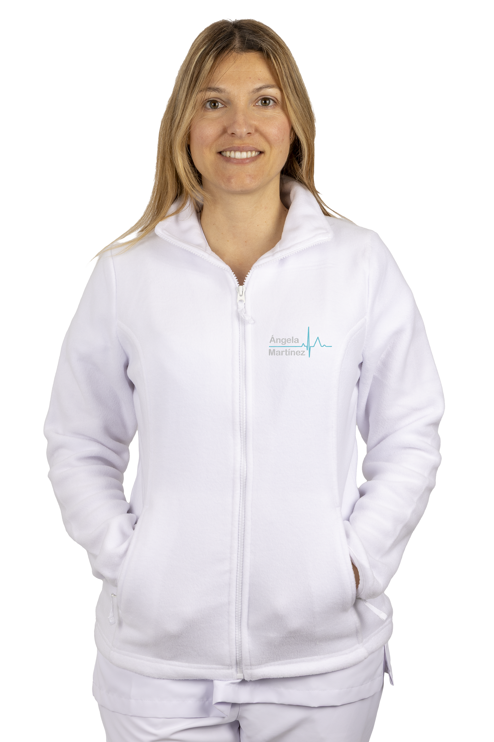 Women's Fleece Scrub Top with Custom Embroidery – White-2