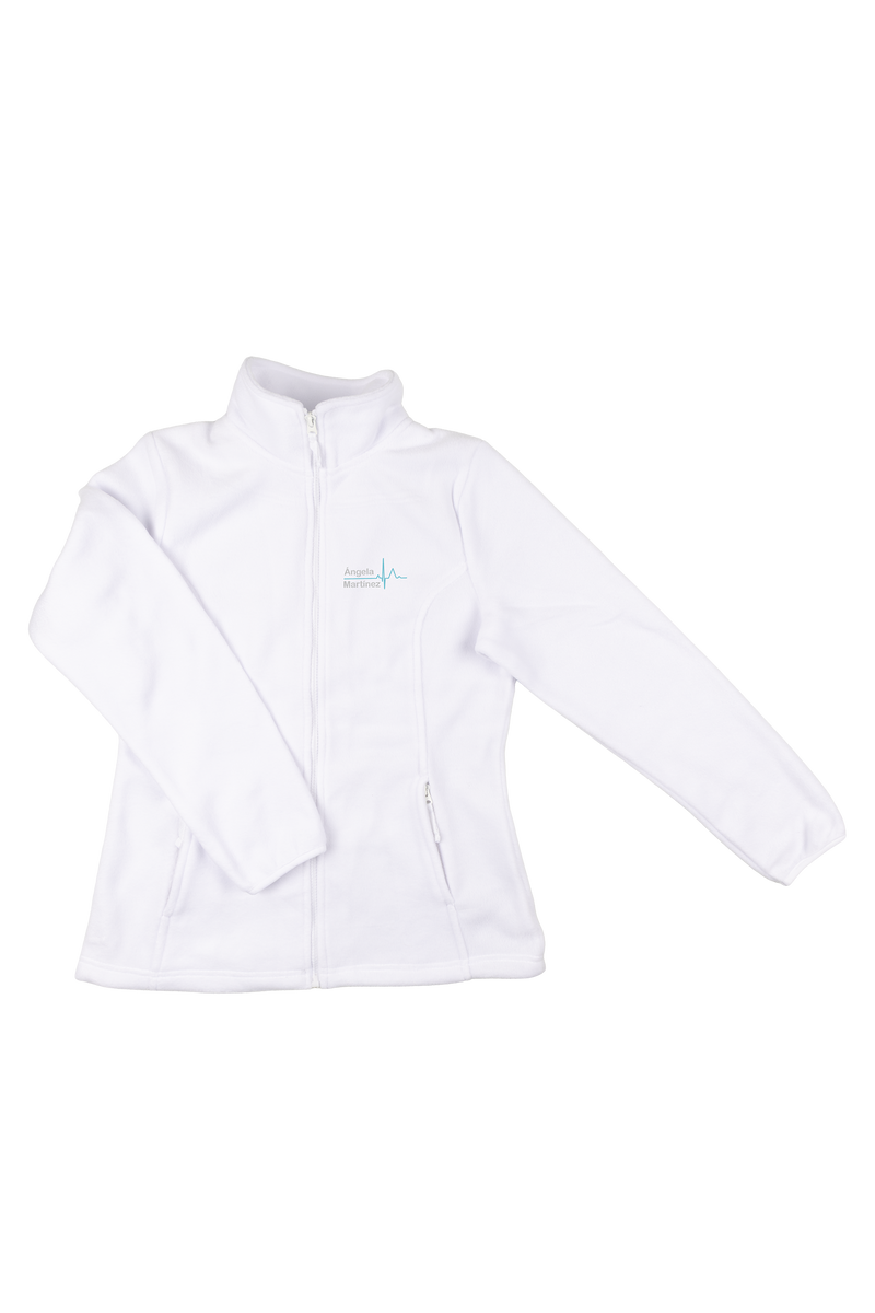 Women's Fleece Scrub Top with Custom Embroidery – White-zoom-