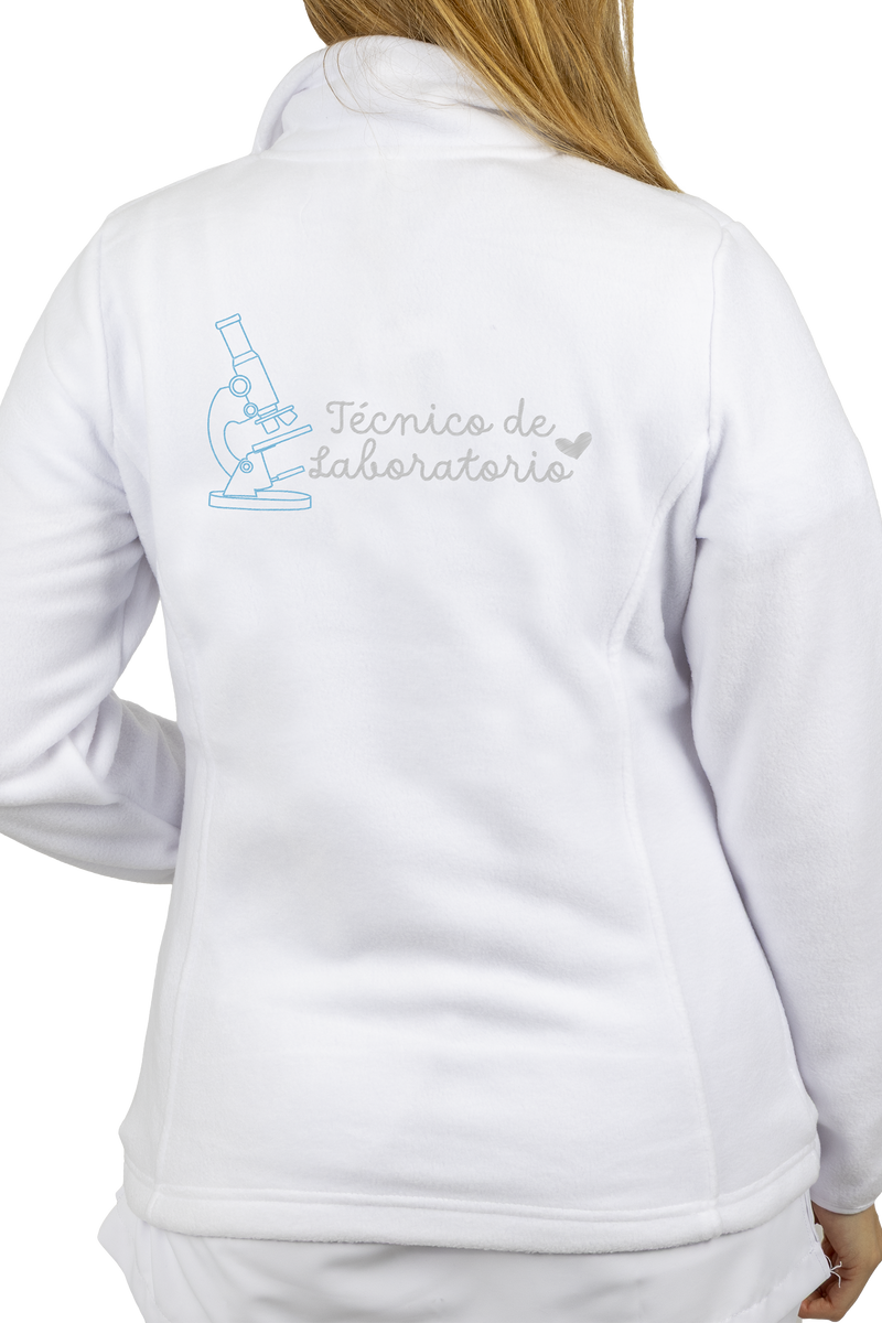 Women's Fleece Scrub Top with Custom Embroidery – White-zoom-