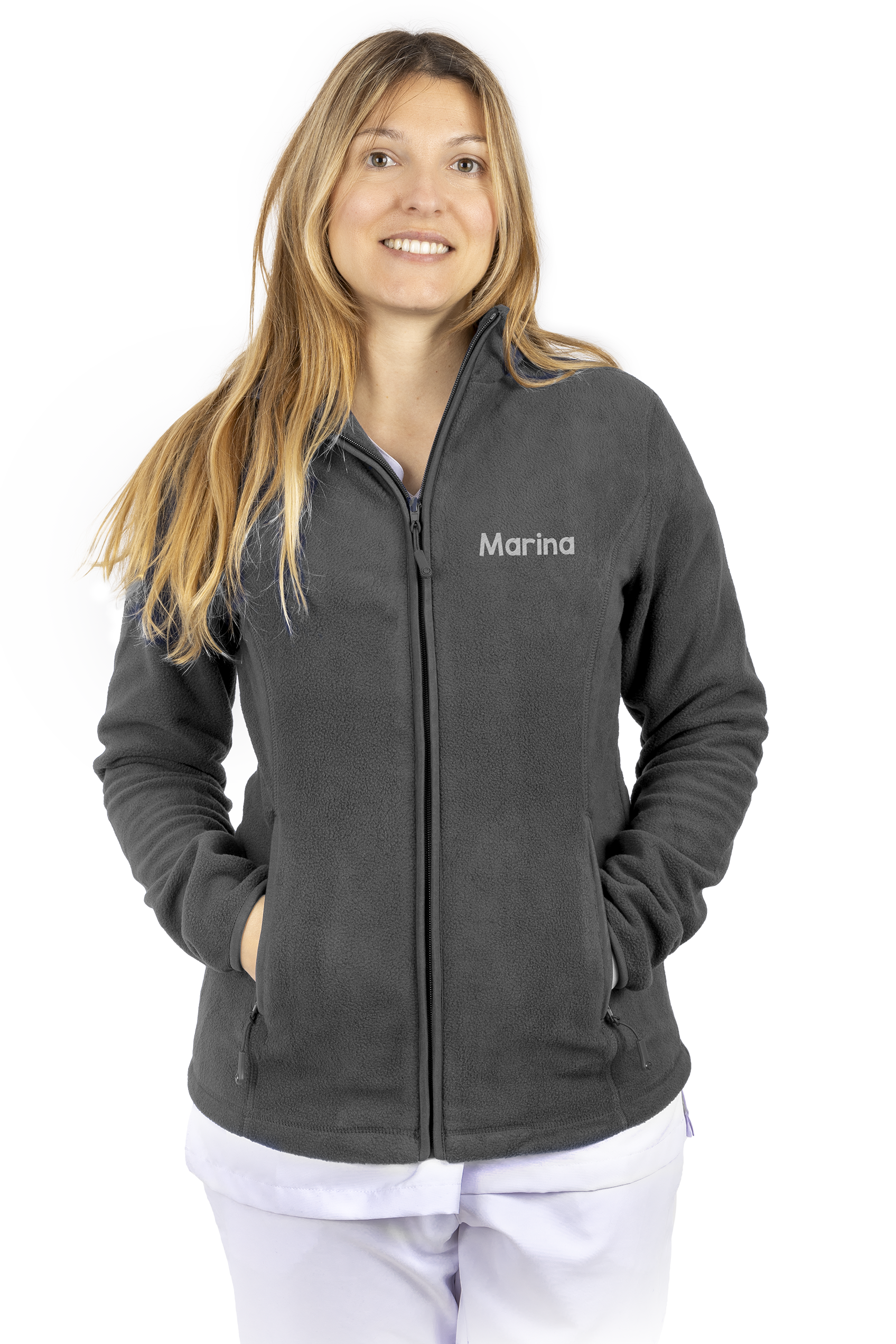 Forro Polar Sanitario Mujer Personalizado – Color Gris Veterinario-zoom-3
