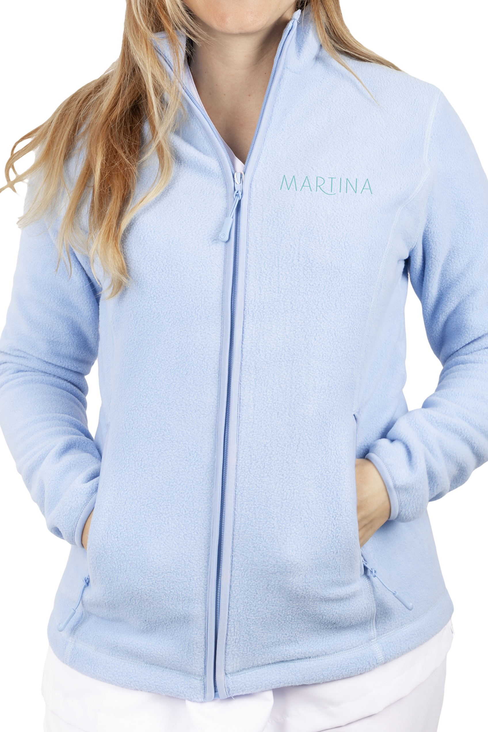 Women's Fleece Scrub Top with Personalized Embroidery - Sweet Blue