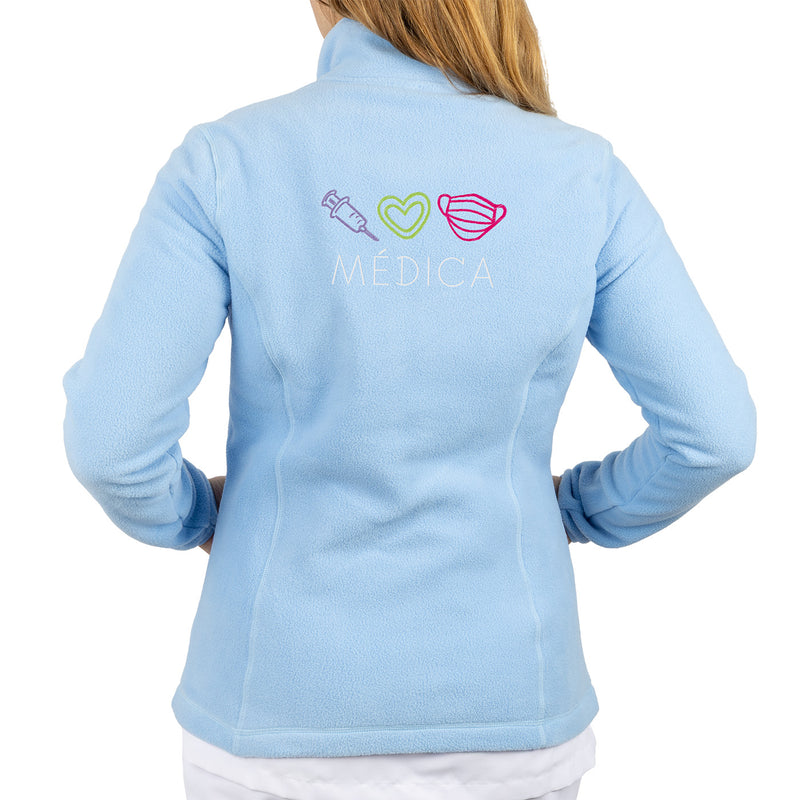 Women's Fleece Scrub Top with Personalized Embroidery - Sweet Blue-zoom-