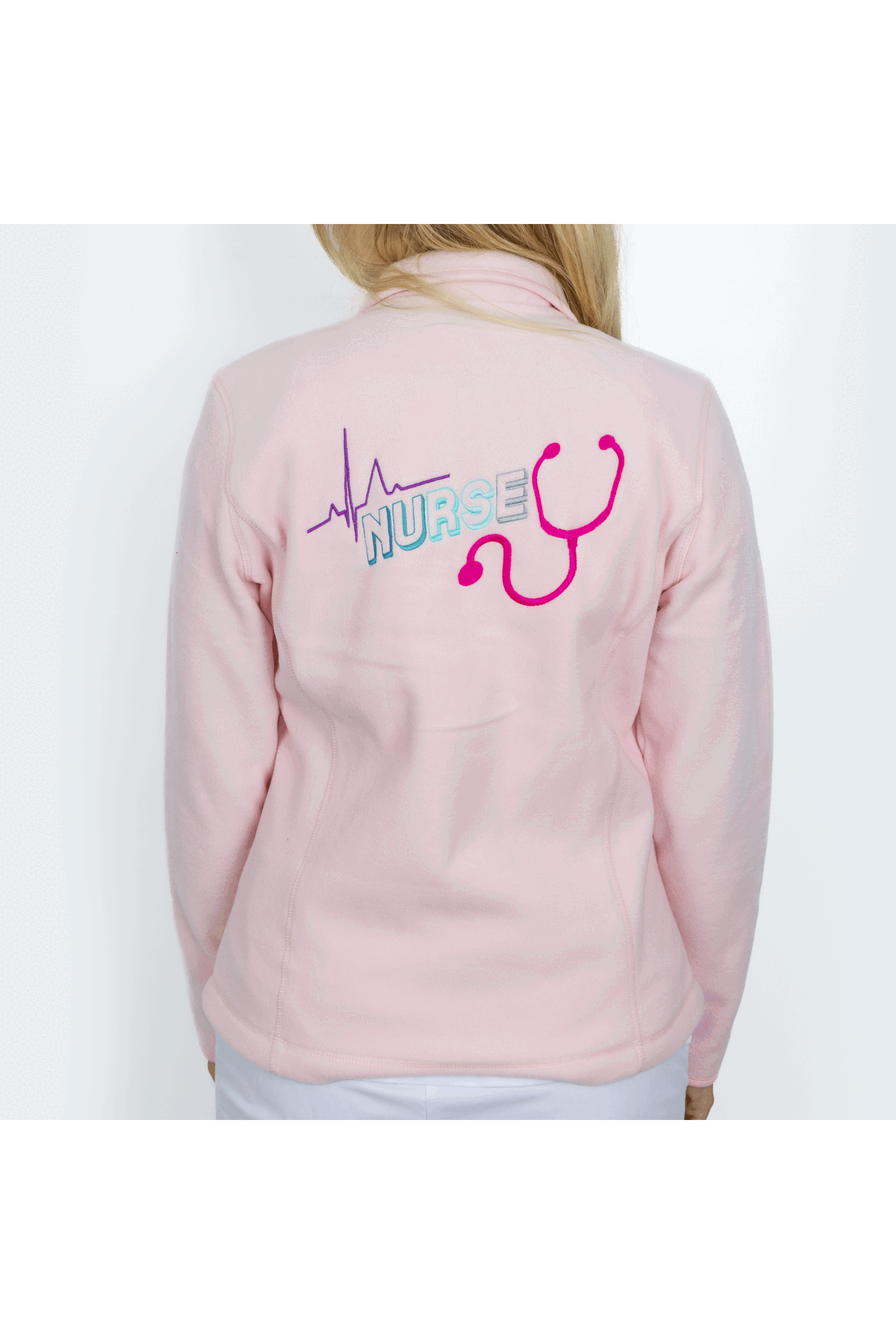 Personalized Women's Fleece Scrub Top – Sweet Pink-zoom-4