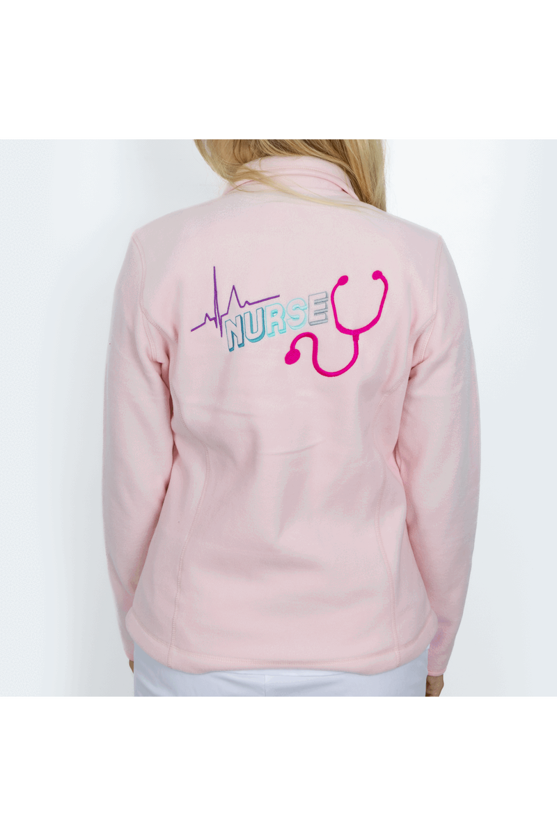 Personalized Women's Fleece Scrub Top – Sweet Pink-zoom-