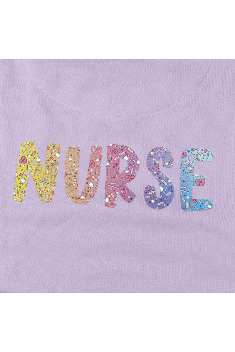 Lavender sweatshirt with a medical print.-zoom-