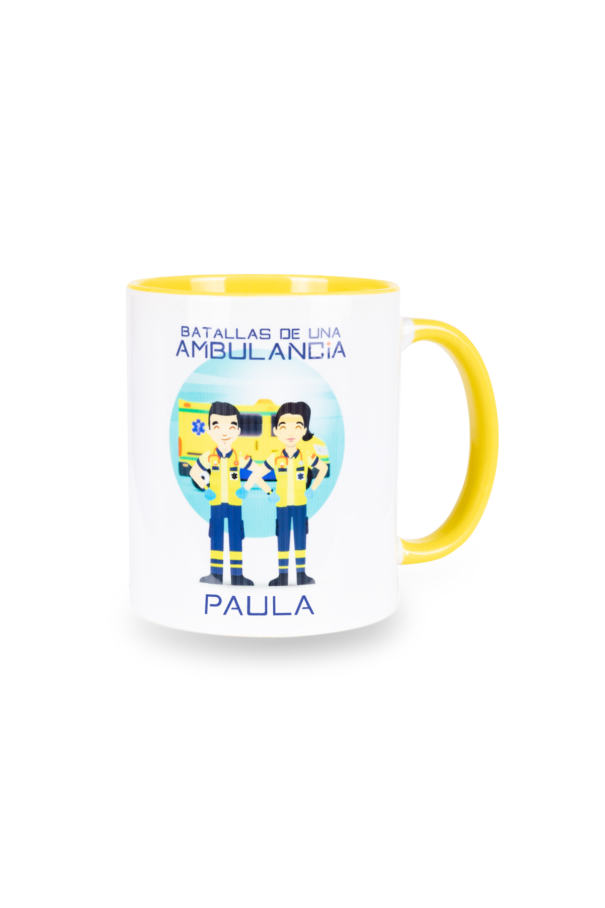 Caneca cerâmica personalizável amarela - Batalhas de uma ambulância
