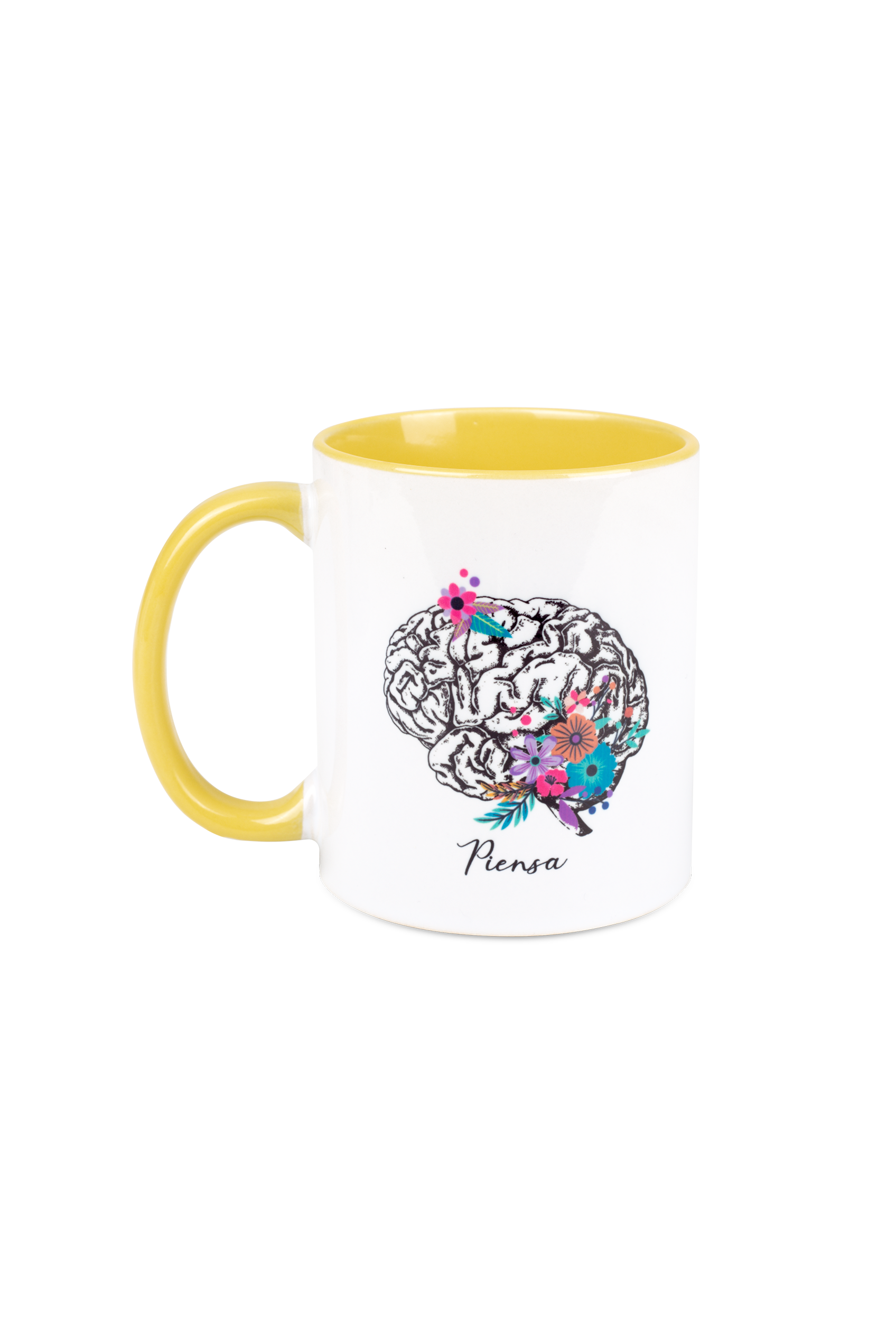 Taza cerámica amarilla - cerebro