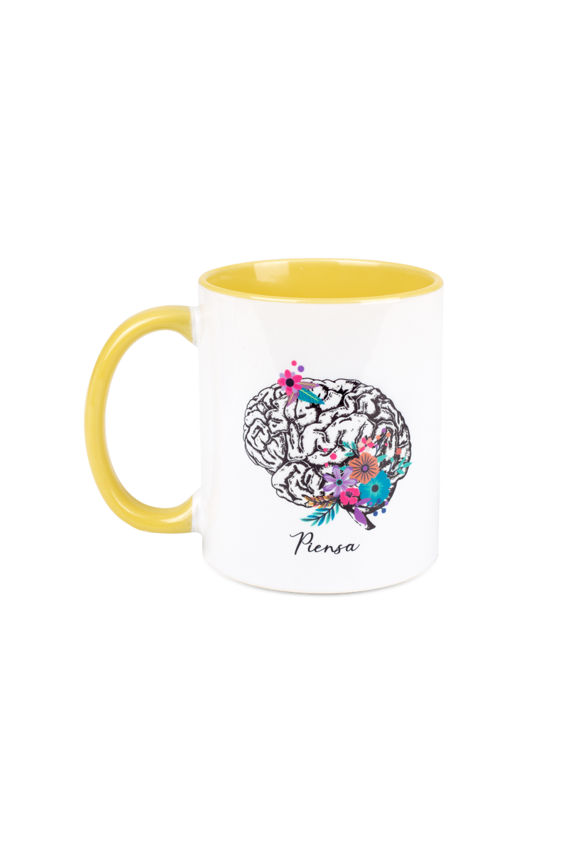 Yellow ceramic mug - brain-zoom-