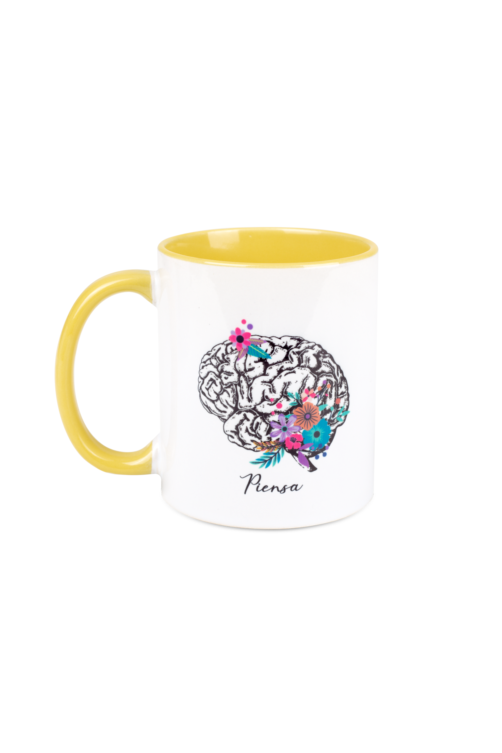 Caneca cerâmica amarela - cérebro-1