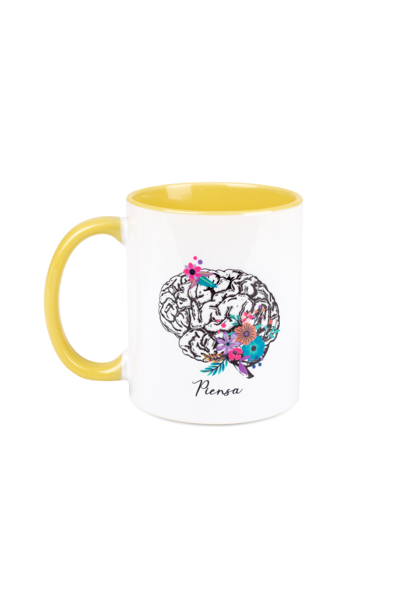 Caneca cerâmica amarela - cérebro-zoom-