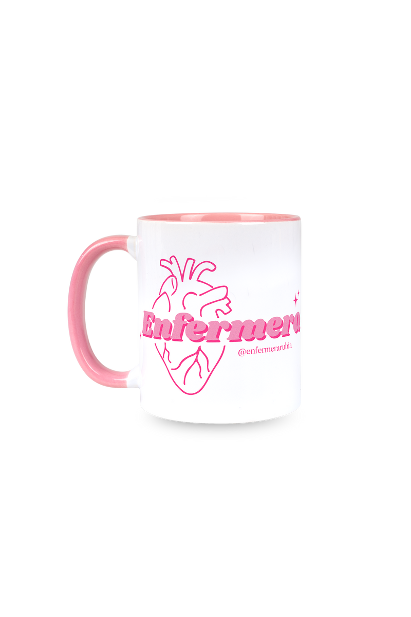 Personalized pink ceramic mug - @enfermerarubia-zoom-