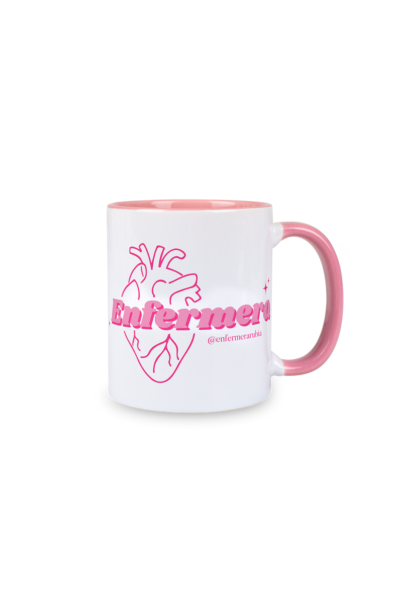 Personalized pink ceramic mug - @enfermerarubia-zoom-
