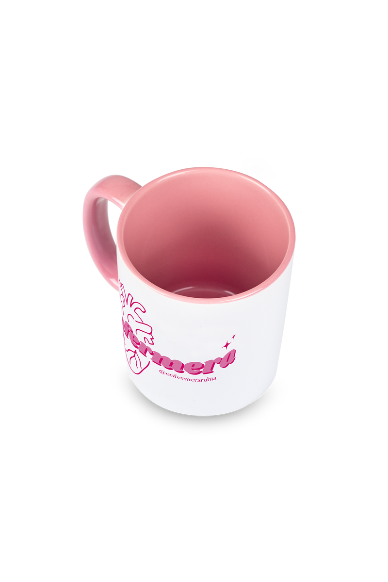Personalized pink ceramic mug - @enfermerarubia-zoom-