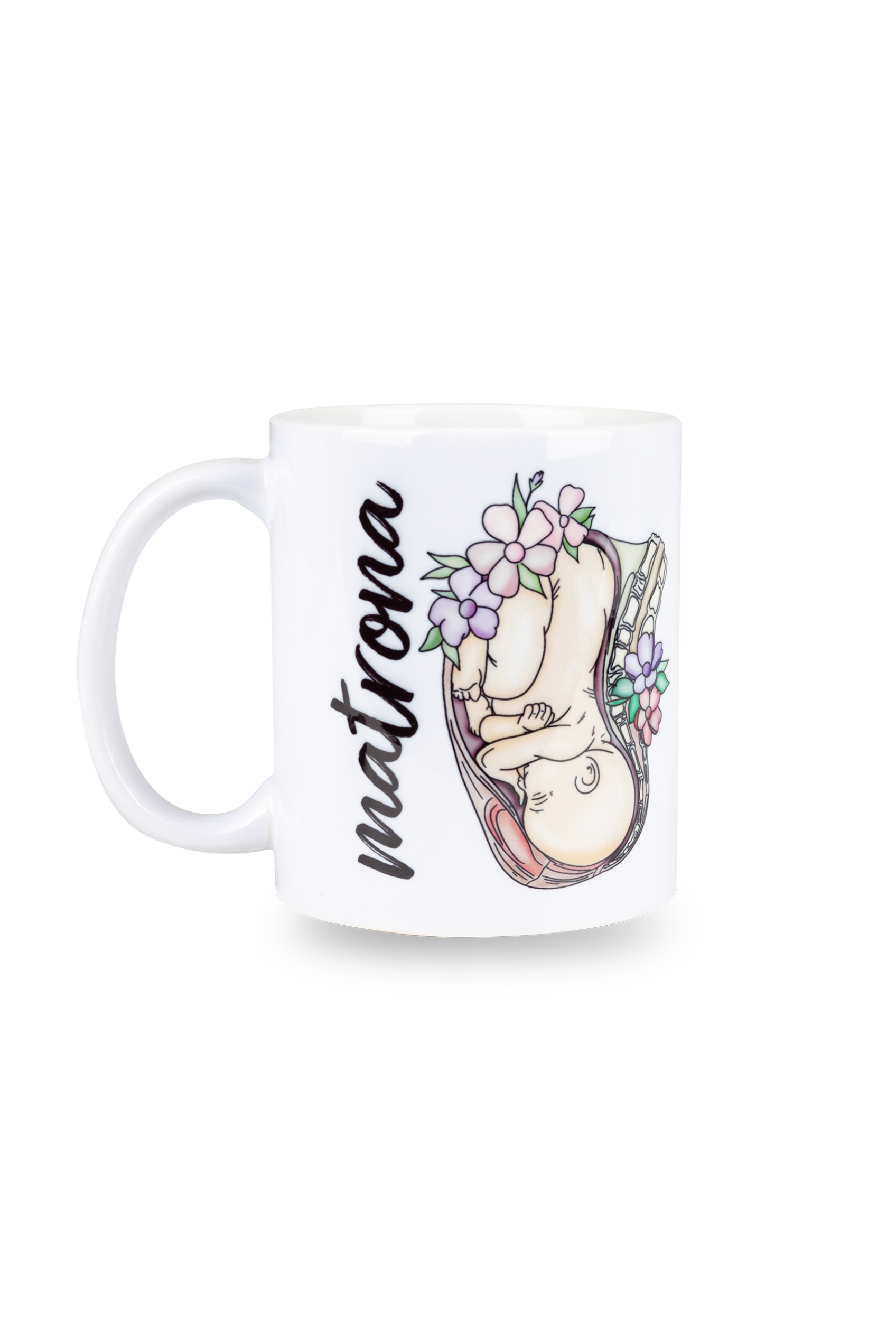 Caneca cerâmica branca - Matrona Vida @elartedecuidar