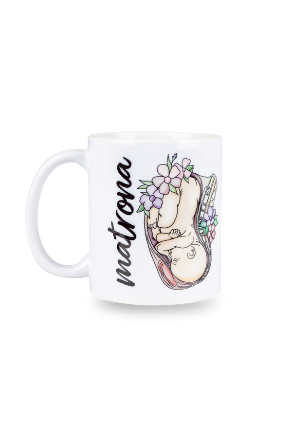 Caneca cerâmica branca - Matrona Vida @elartedecuidar