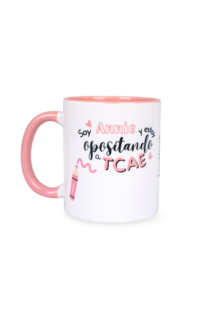 Caneca cerâmica personalizável rosa - A opositora de TCAE @anni.ghtingale-zoom-