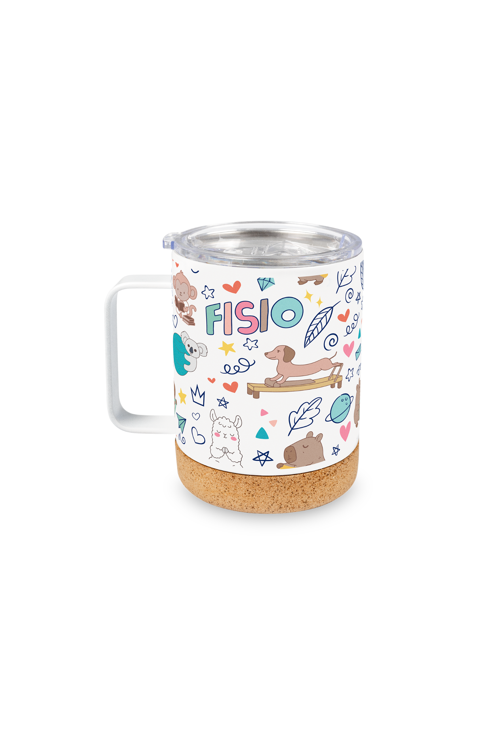 Caneca Térmica de Aço com Base de Cortiça – Animais Fisioterapeutas
