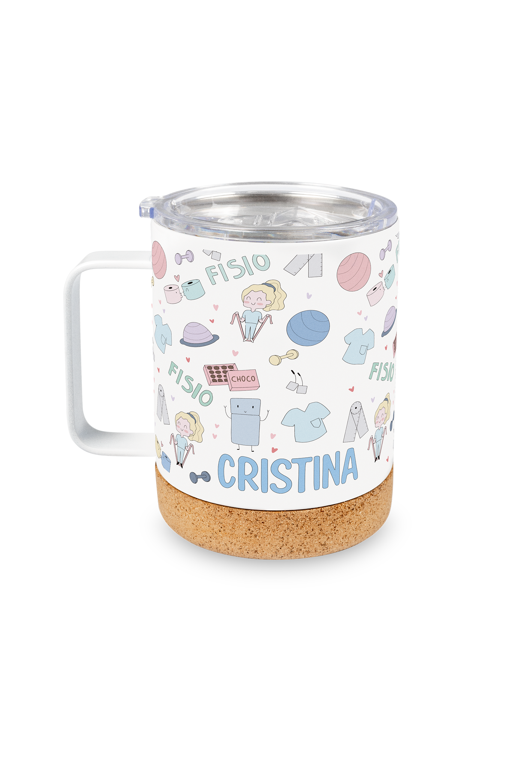 Steel Thermal Mug with Cork Base – Fisio Pastel-2