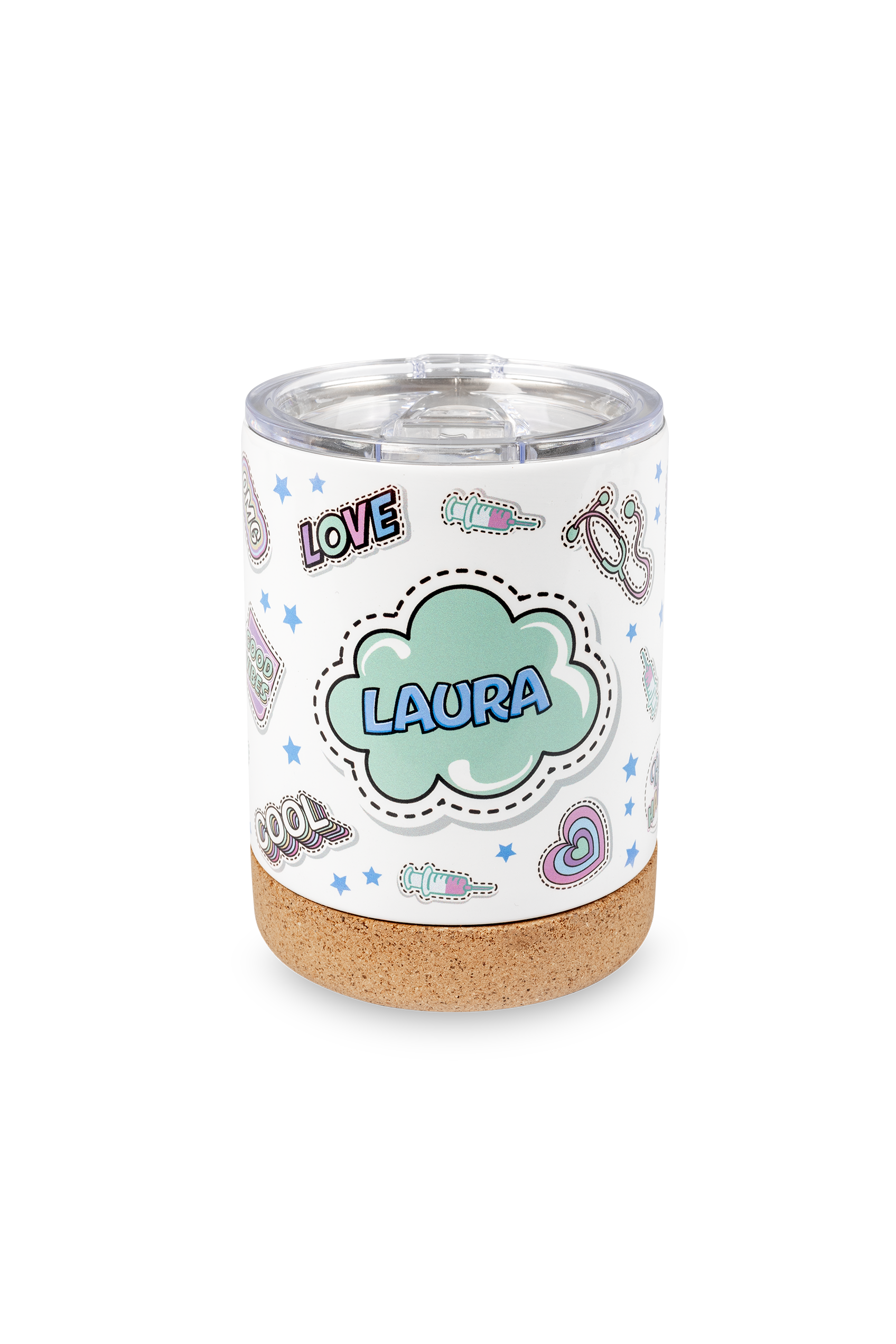 Stainless Steel Thermal Mug with Cork Base – Stickers Collection-zoom-3
