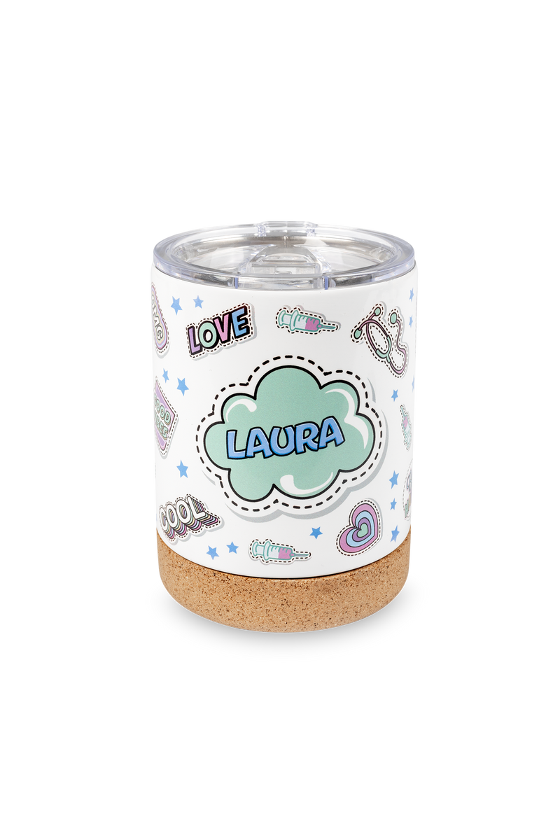 Stainless Steel Thermal Mug with Cork Base – Stickers Collection-zoom-