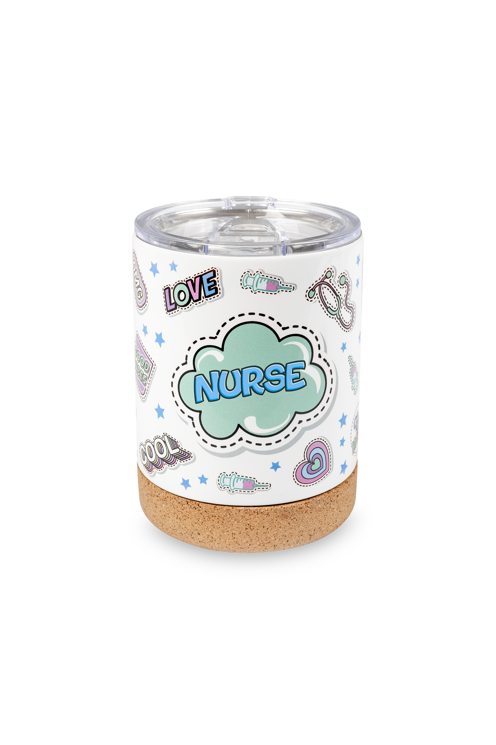 Stainless Steel Thermal Mug with Cork Base – Stickers Collection-2