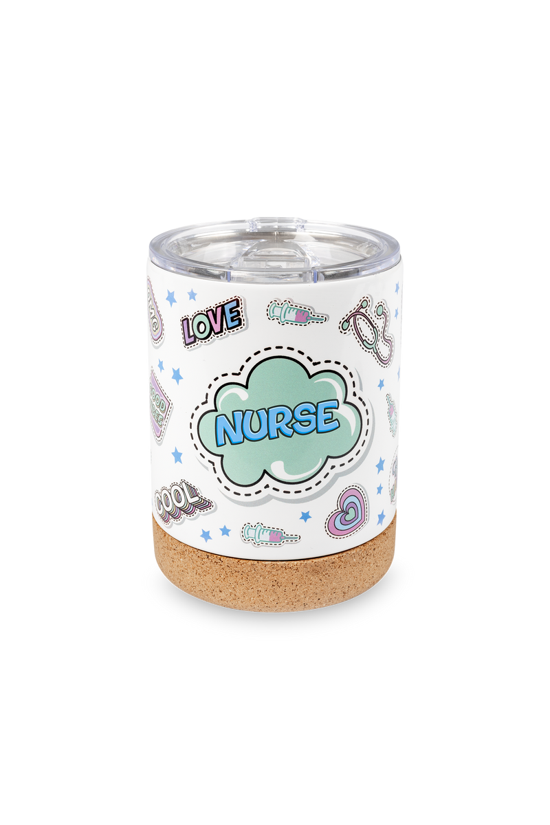 Stainless Steel Thermal Mug with Cork Base – Stickers Collection-zoom-