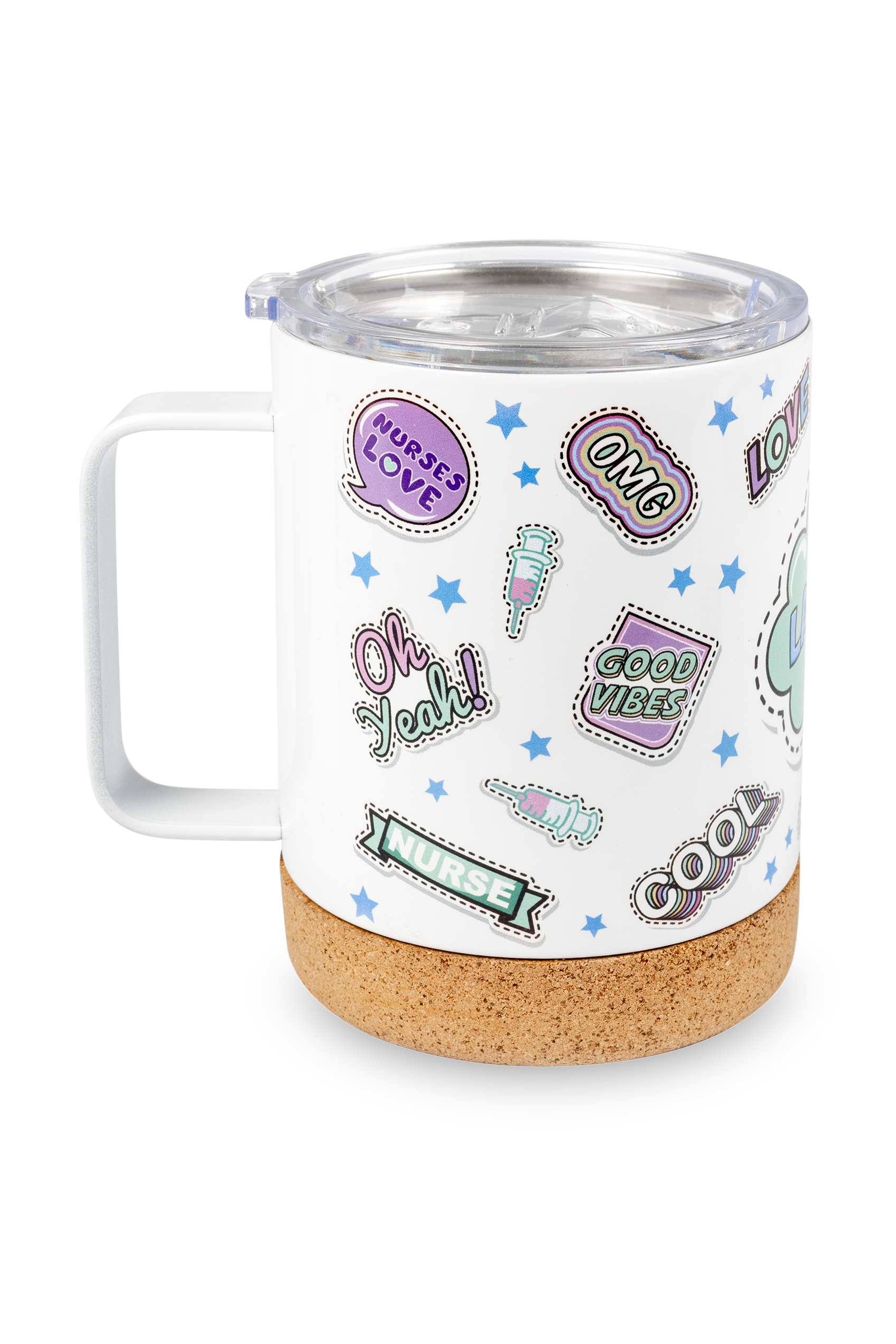 Stainless Steel Thermal Mug with Cork Base – Stickers Collection-1
