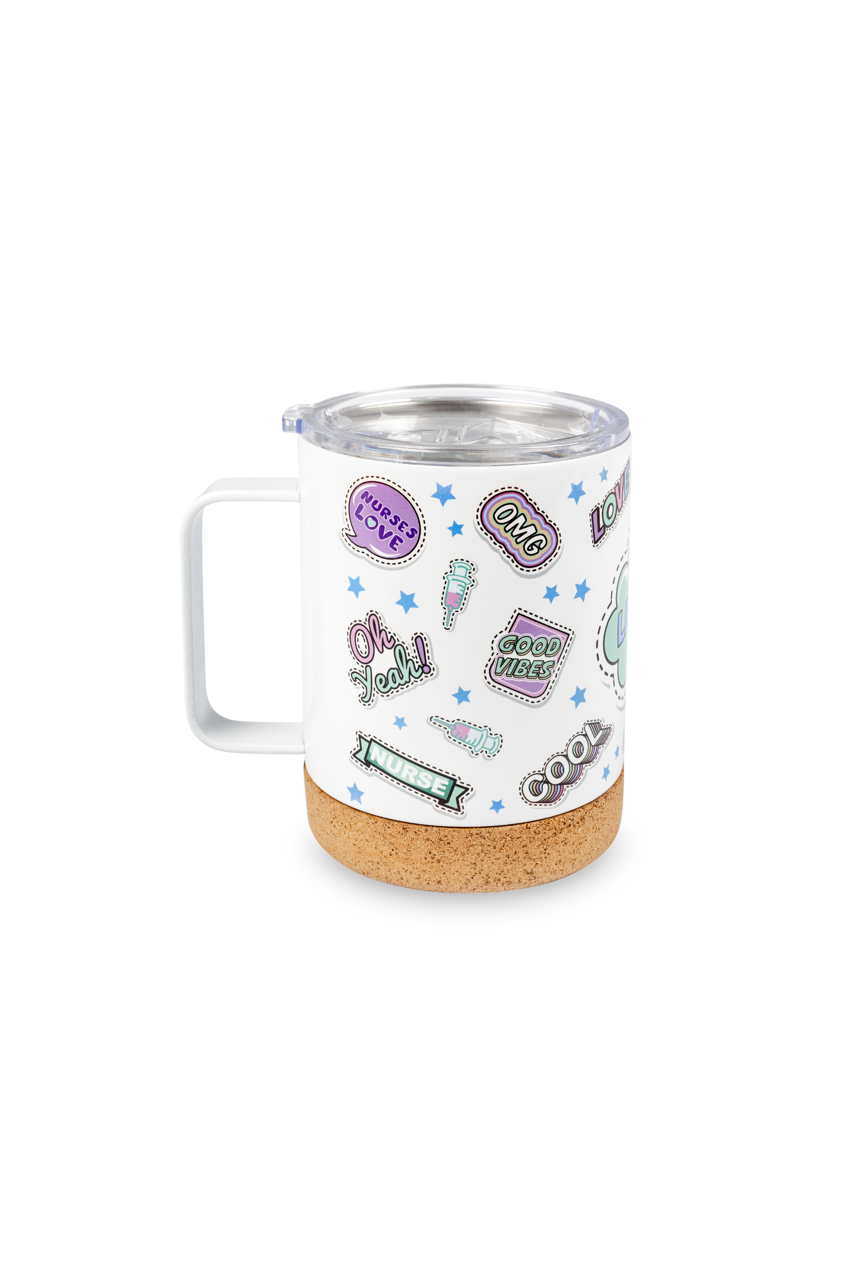 Caneca Térmica de Aço com Base de Cortiça – Coleção de Autocolantes-1