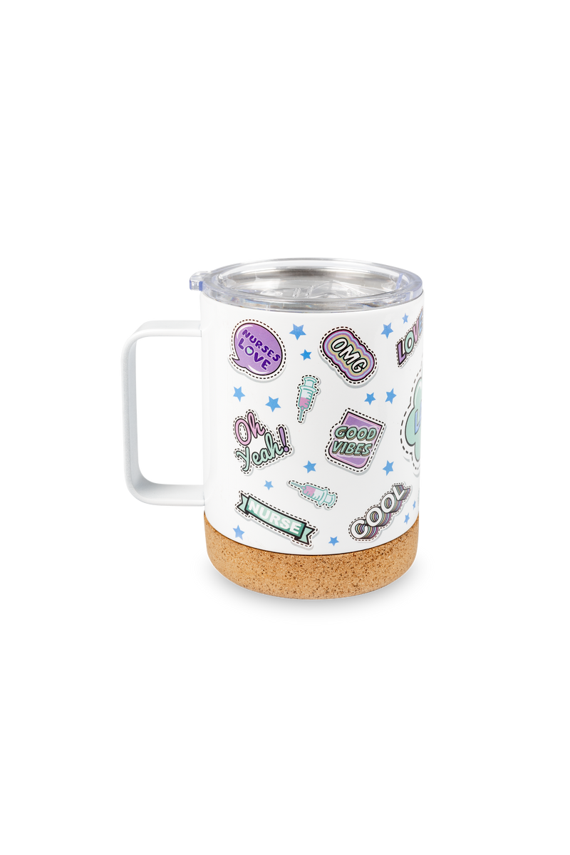 Caneca Térmica de Aço com Base de Cortiça – Coleção de Autocolantes-zoom-