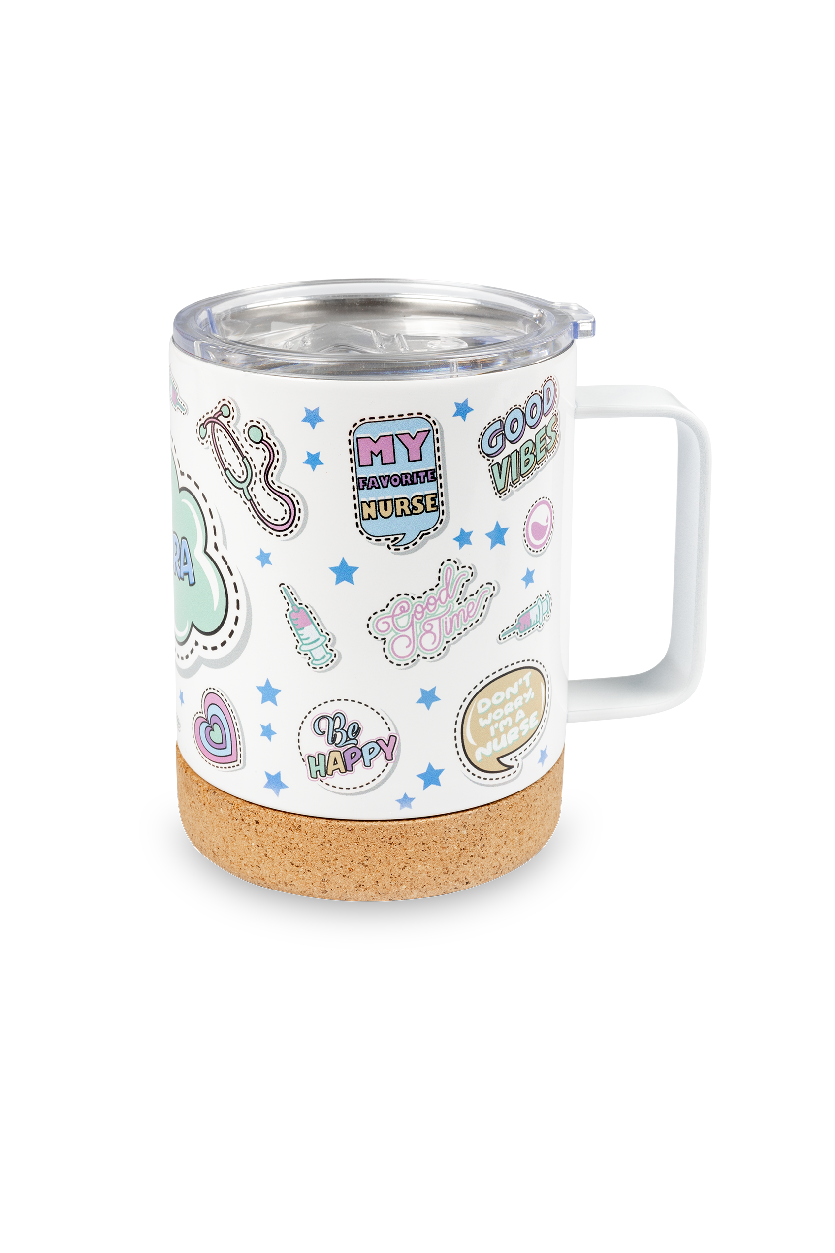 Stainless Steel Thermal Mug with Cork Base – Stickers Collection-zoom-4