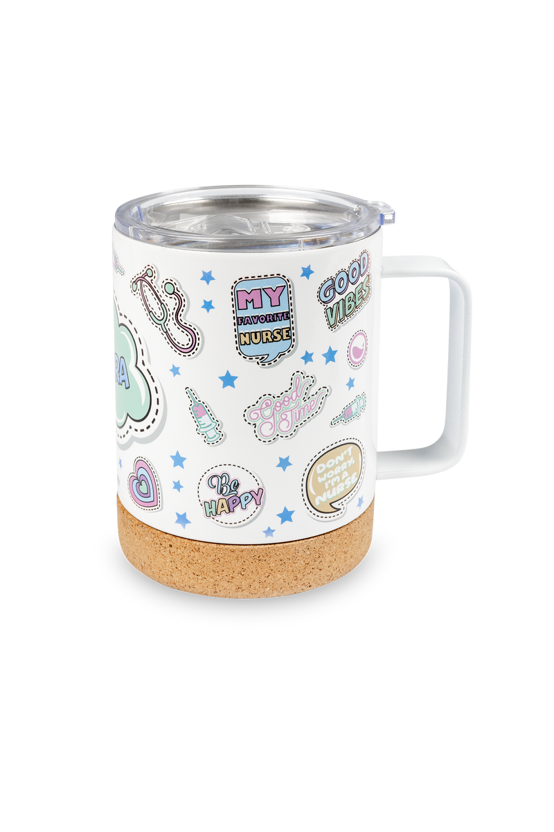Stainless Steel Thermal Mug with Cork Base – Stickers Collection-zoom-