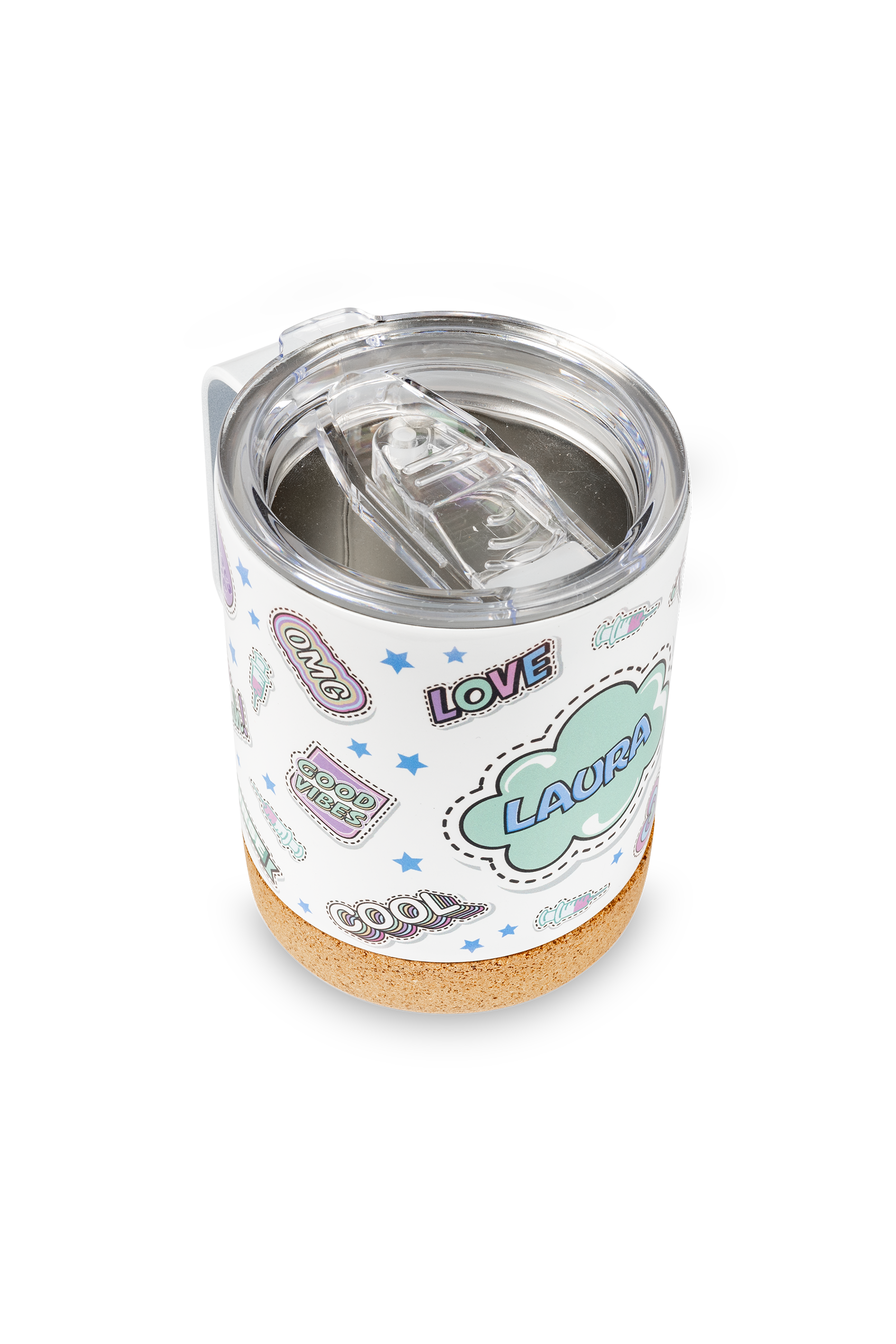 Stainless Steel Thermal Mug with Cork Base – Stickers Collection-zoom-5