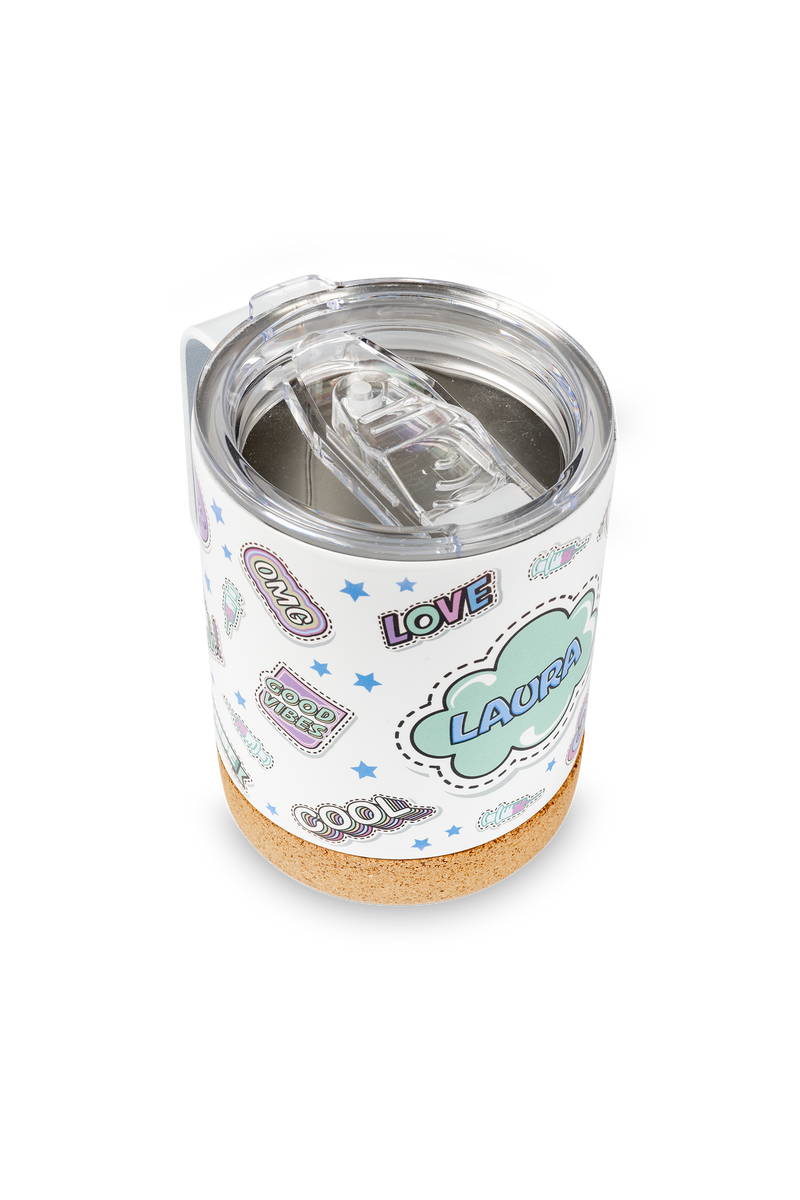 Stainless Steel Thermal Mug with Cork Base – Stickers Collection-zoom-