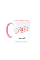 Personalized pink ceramic mug - Band-Aid @elartedecuidar