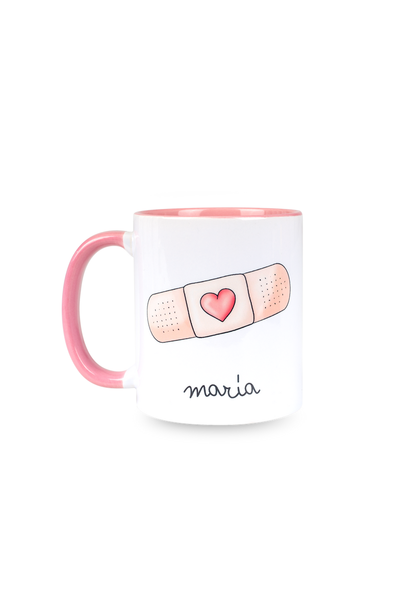 Personalized pink ceramic mug - Band-Aid @elartedecuidar-zoom-