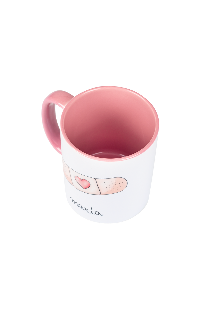Personalized pink ceramic mug - Band-Aid @elartedecuidar-zoom-