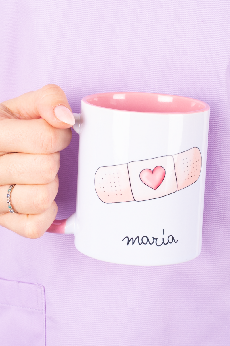 Personalized pink ceramic mug - Band-Aid @elartedecuidar-zoom-