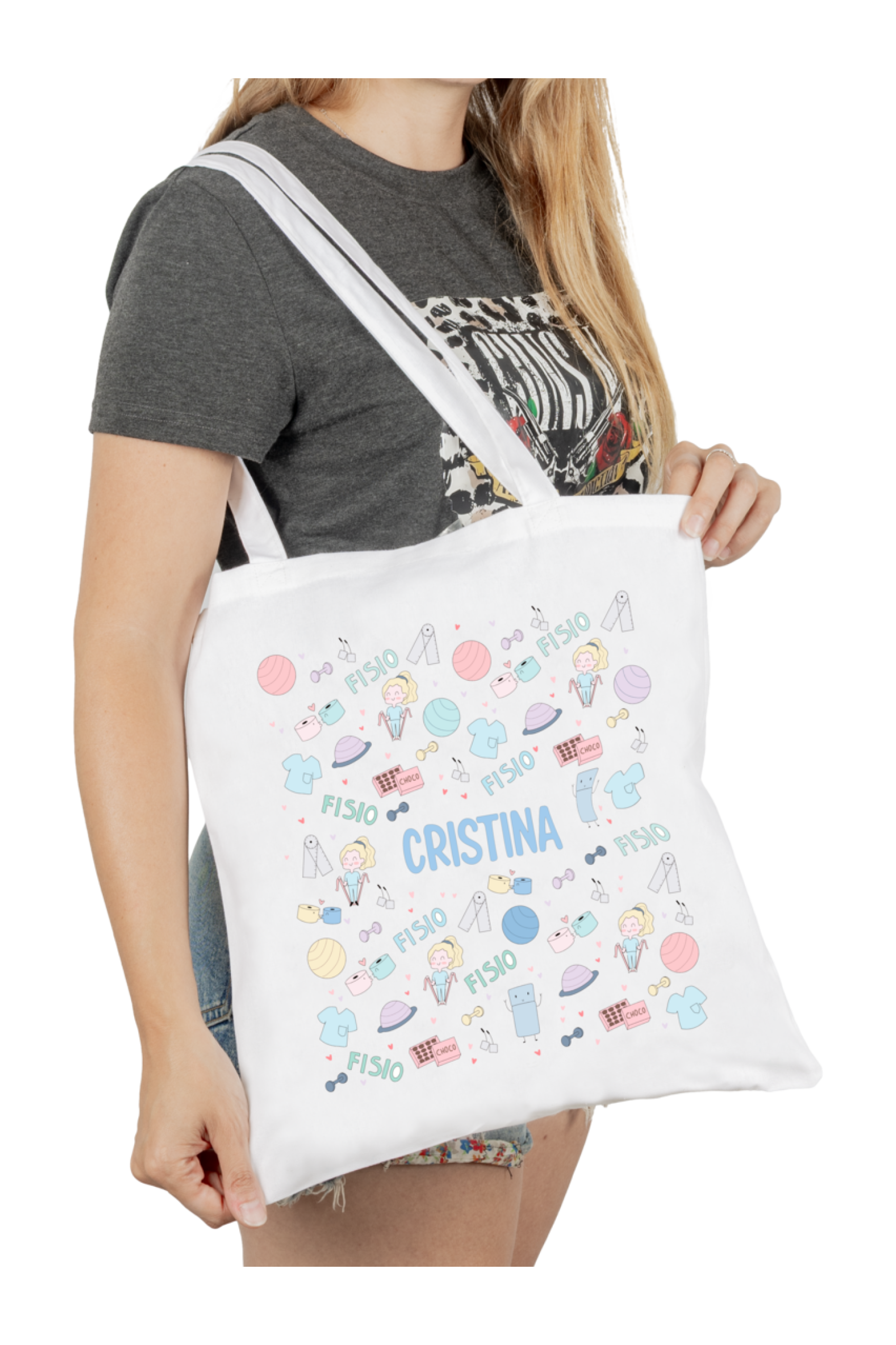 Mala Tote Branca Personalizável – Fisio Pastel