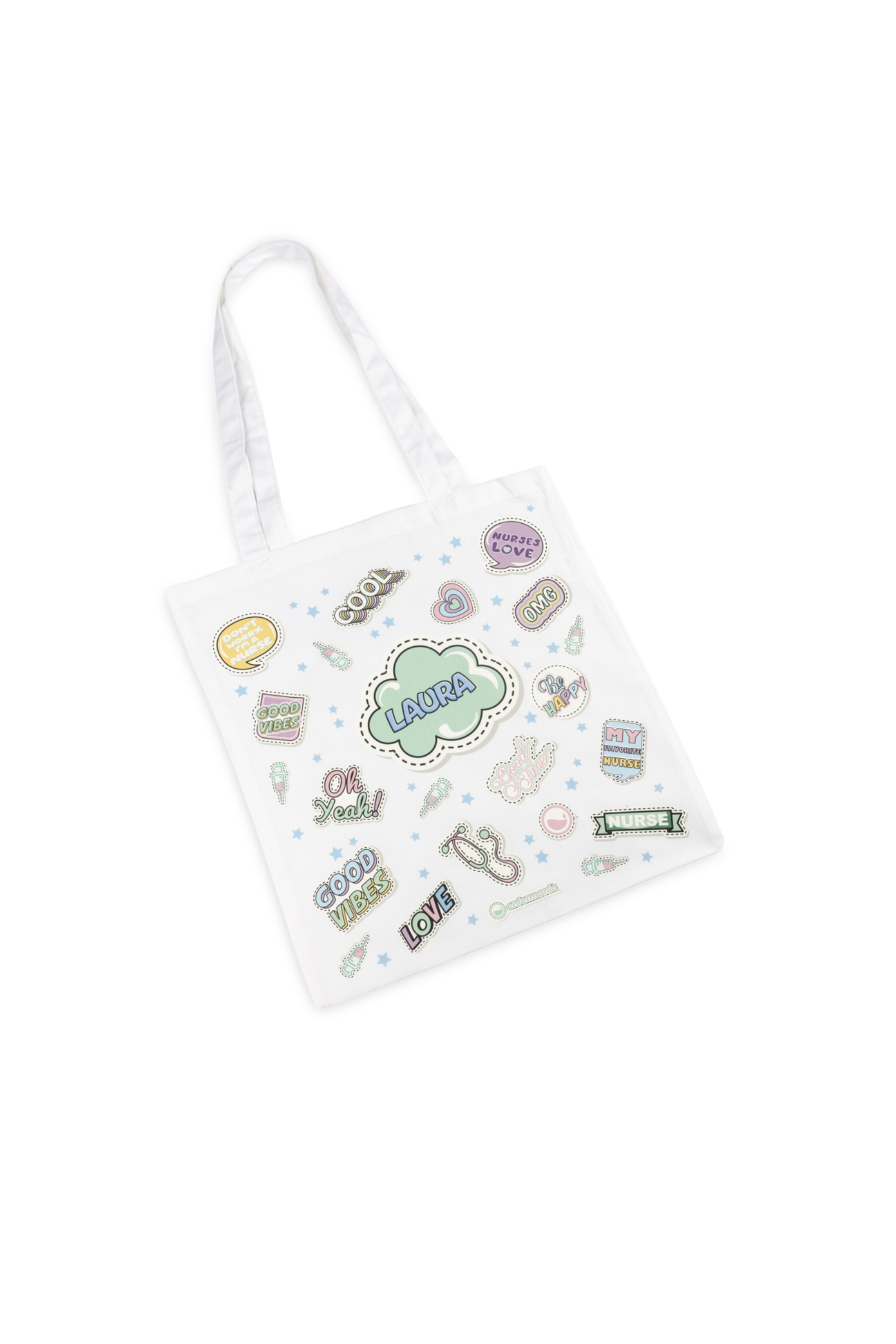 Customizable White Tote Bag – Stickers Collection-zoom-1