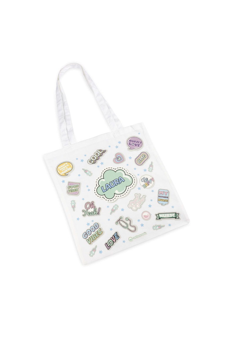 Customizable White Tote Bag – Stickers Collection-zoom-